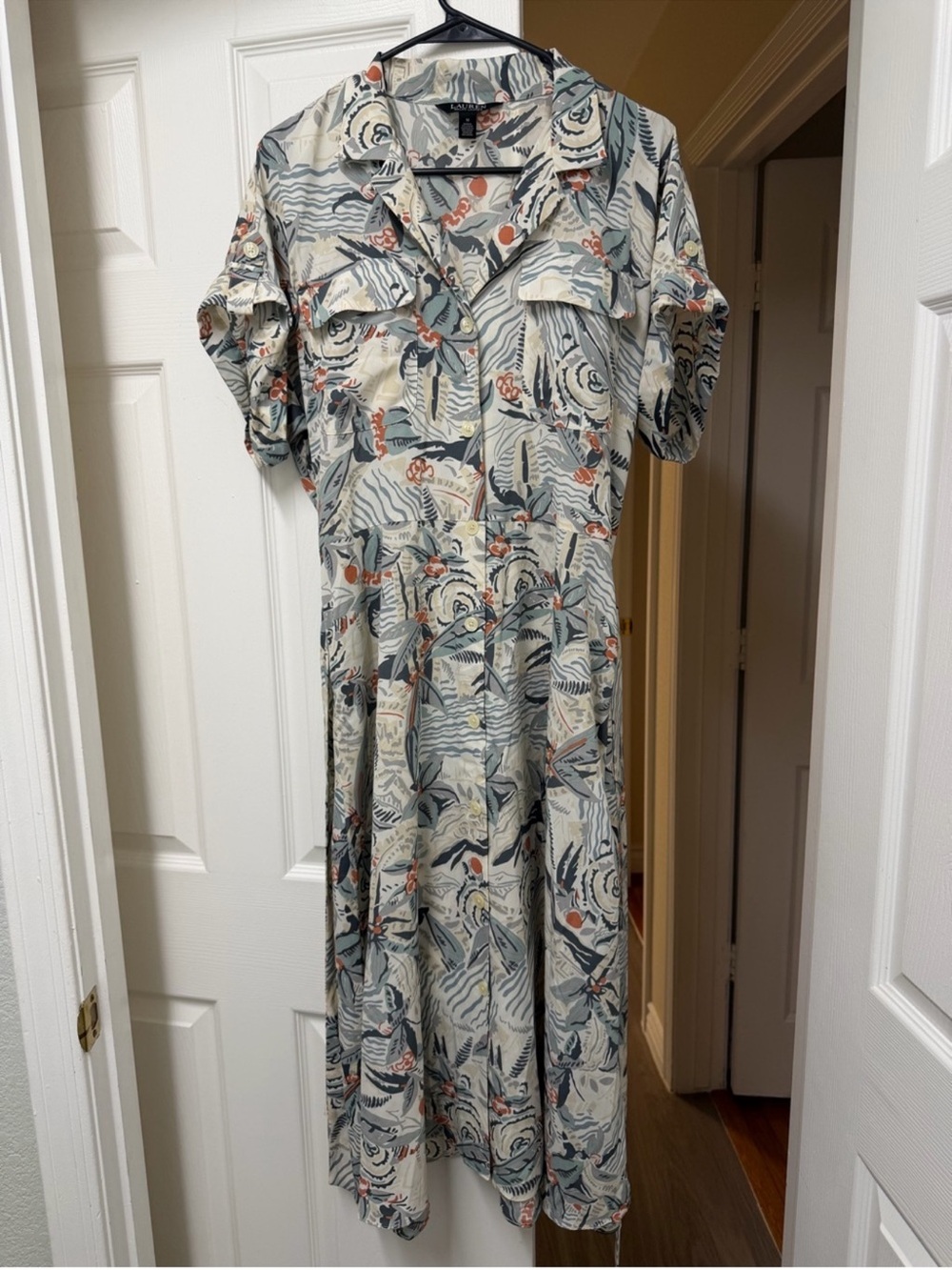 Lauren Ralph Lauren Belted Printed Midi Shirtdress Size 14 - Picture 6 of 16